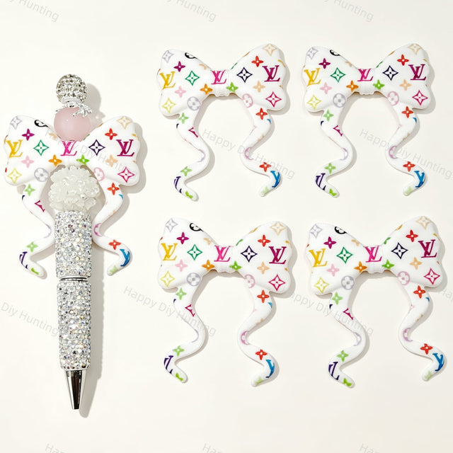 Colorful Geometric V*L Print Bow Silicone Focal Beads for custom beadable pen handmade DIY craft projects
