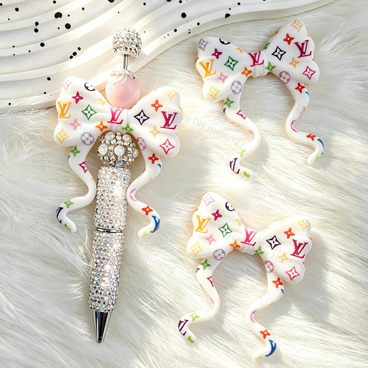 Colorful Geometric V*L Print Bow Silicone Focal Beads for custom beadable pen handmade DIY craft projects