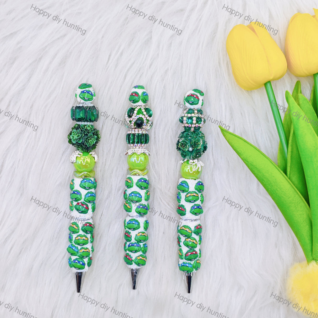 Green Cartoon Turtle Beadable Pen