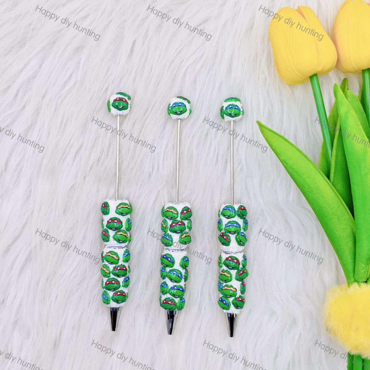 Green Cartoon Turtle Beadable Pen