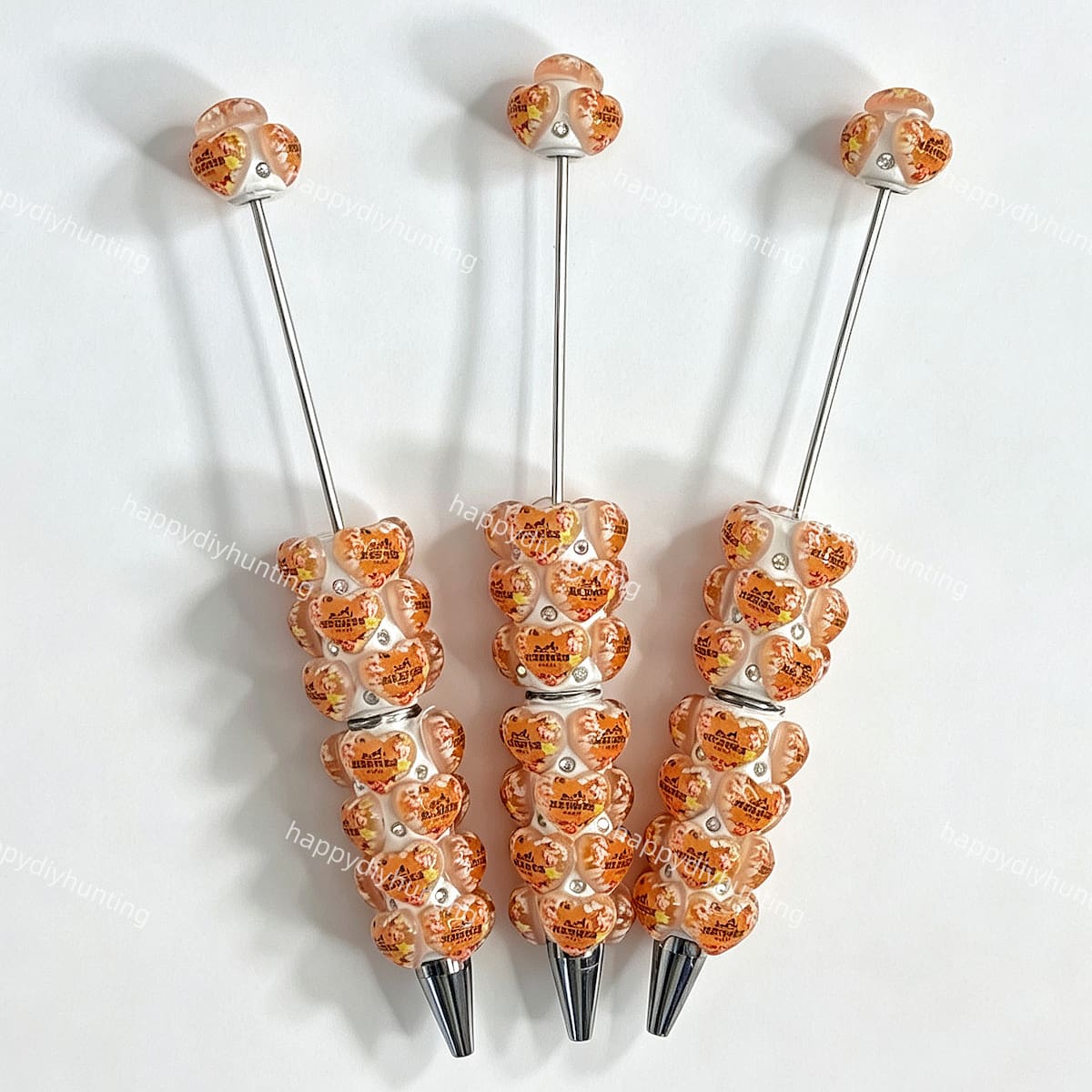 cream heart designer beadable pens wholesale for DIY custom crafts and personalized pens