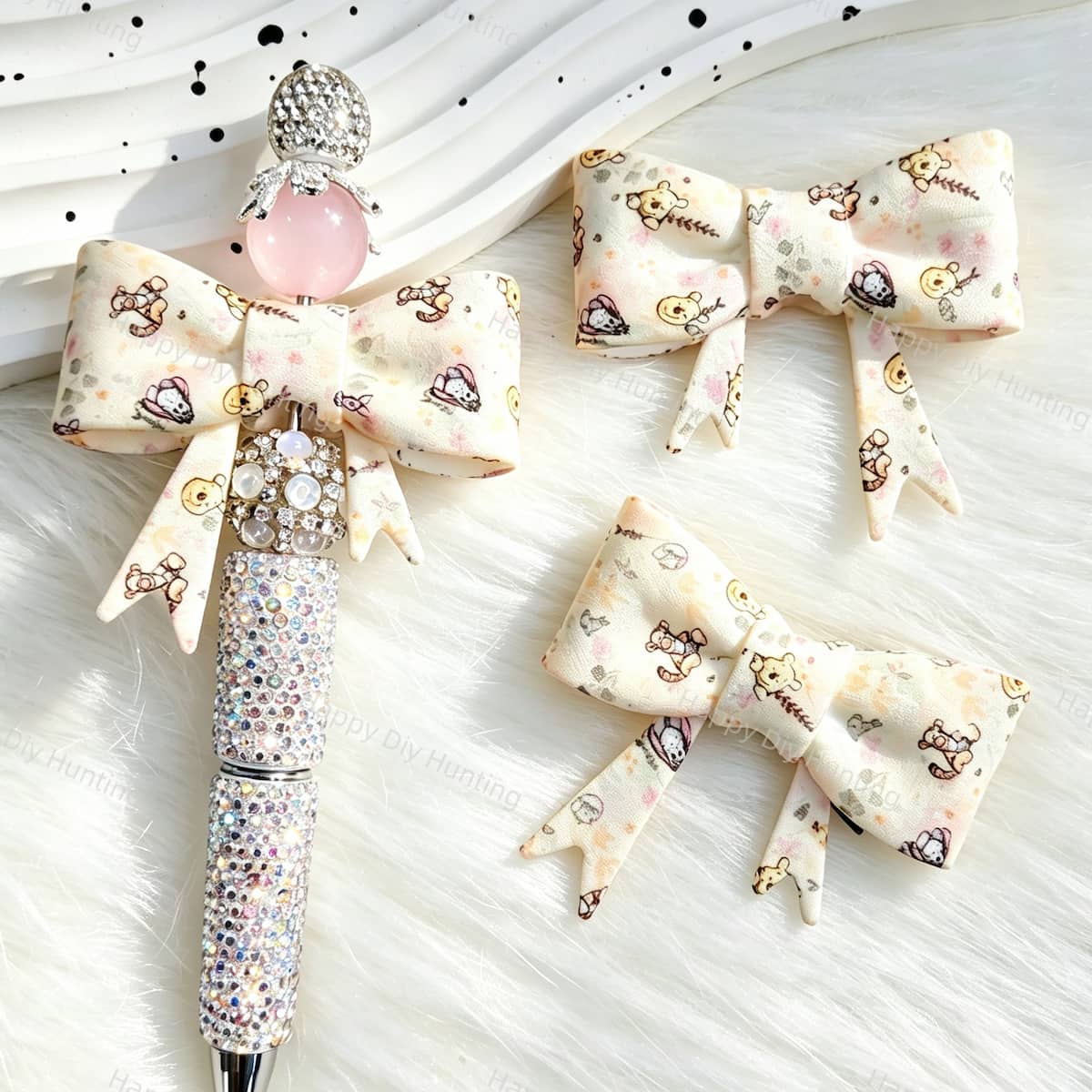 Cream Cartoon Animal Print Bow Silicone Focal Beads for beadable pen DIY craft projects