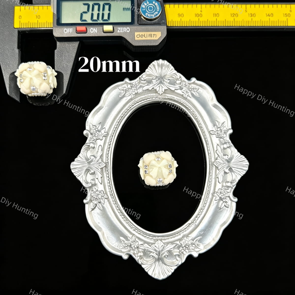 Cream off‑white bow heart rhinestone beads 20mm, ornate craft beads for beadable pen DIY supplies
