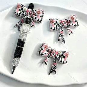 Cross print bow silicone focal beads for DIY beadable pens