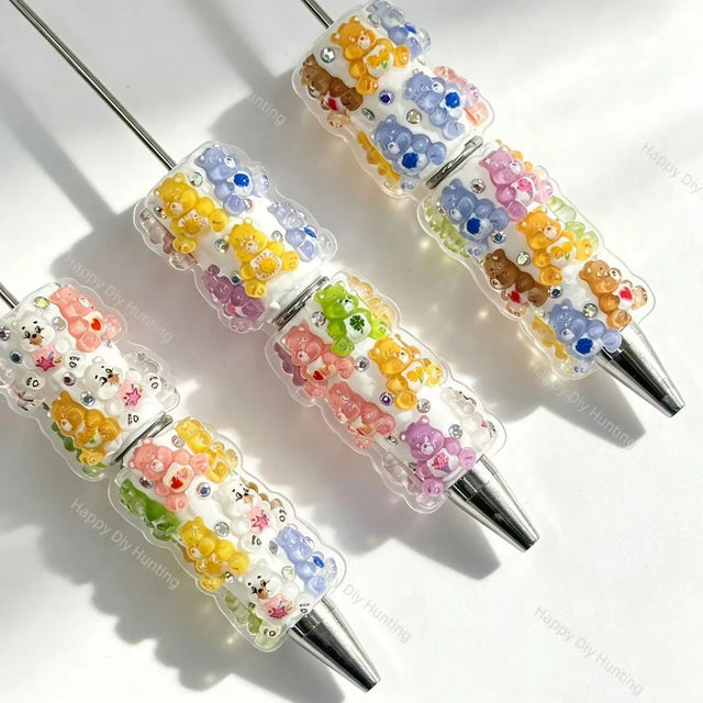 colorful cute bear printed beadable pens for diy handmade craft projects