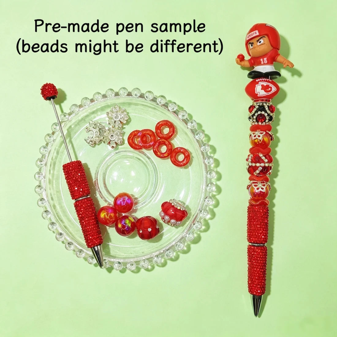 cute football player character pen toppers no hole matched with beadable pens & acrylic beads