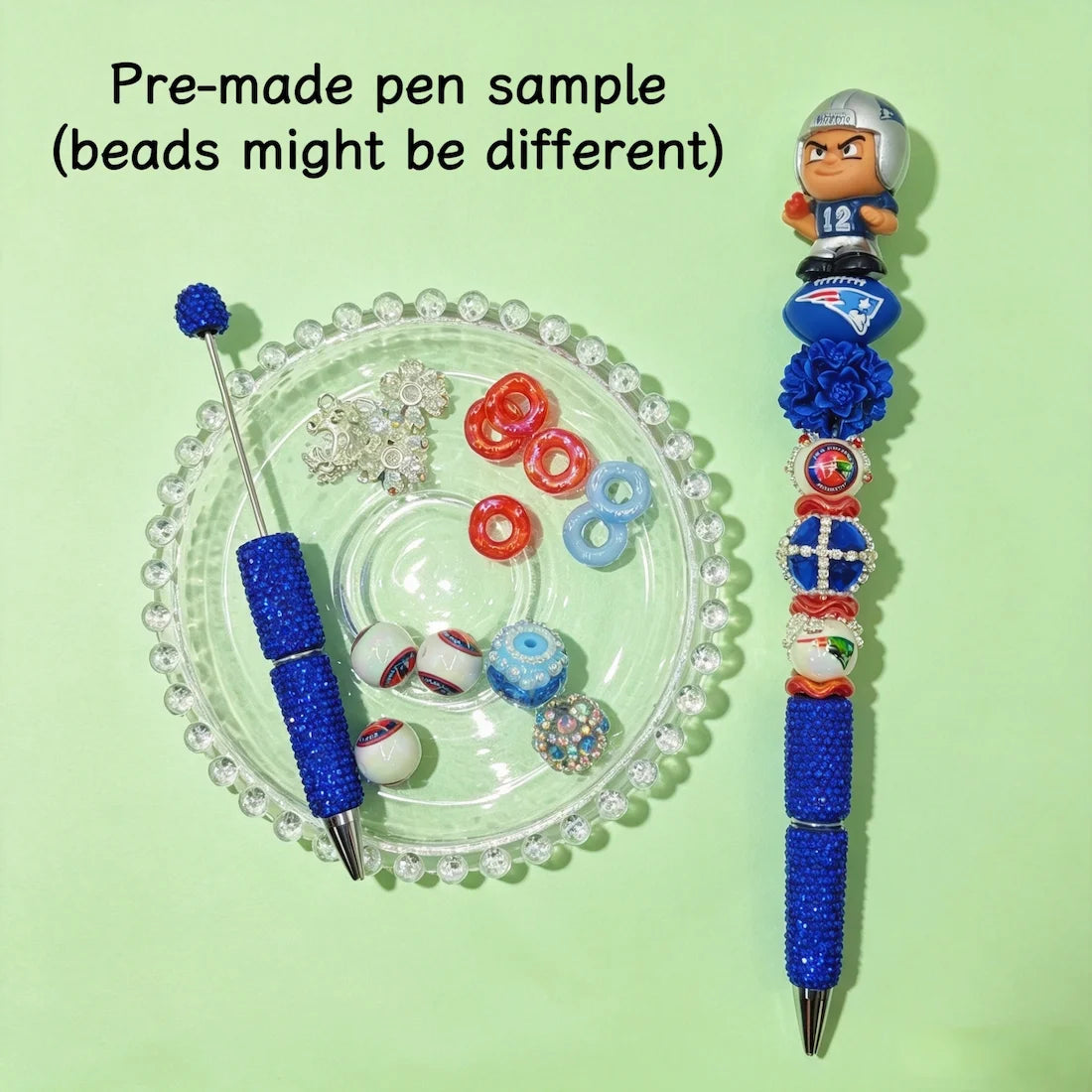 cute football player character pen toppers no hole matched with beadable pens & acrylic beads