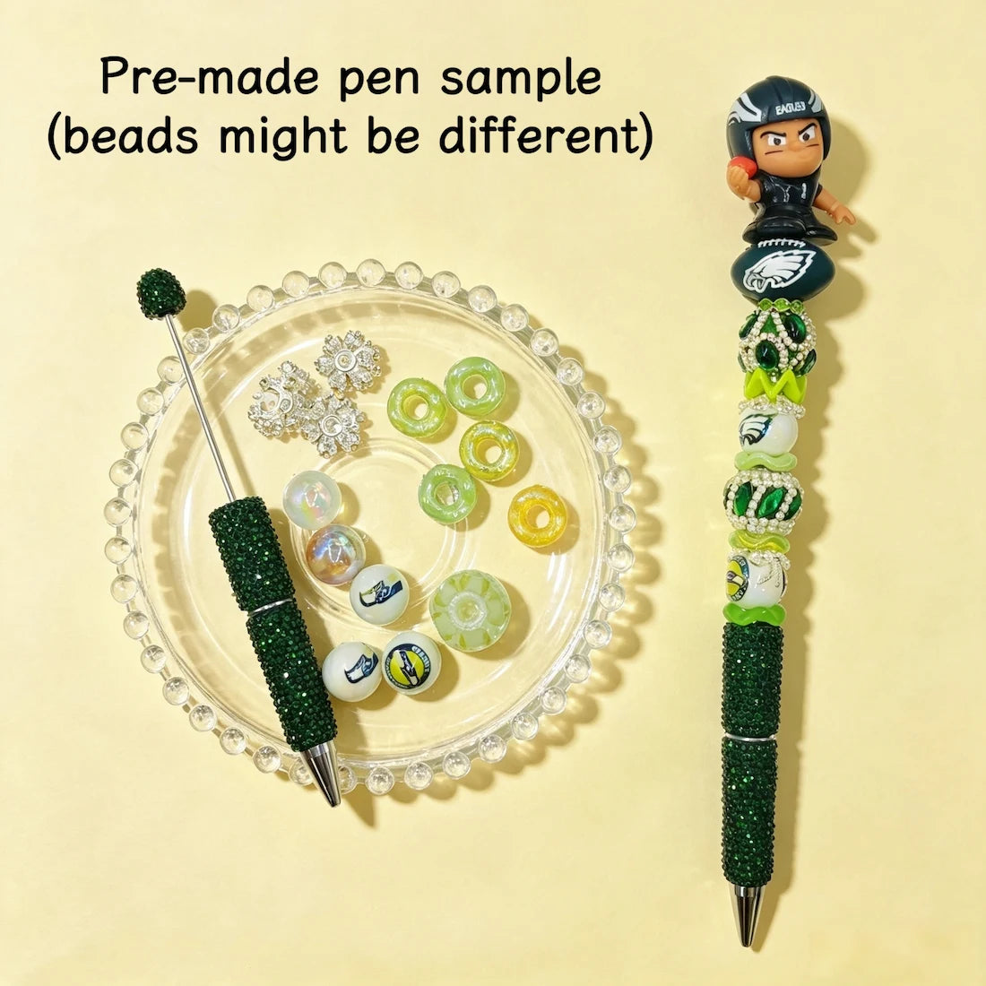 cute football player character pen toppers no hole matched with beadable pens & acrylic beads