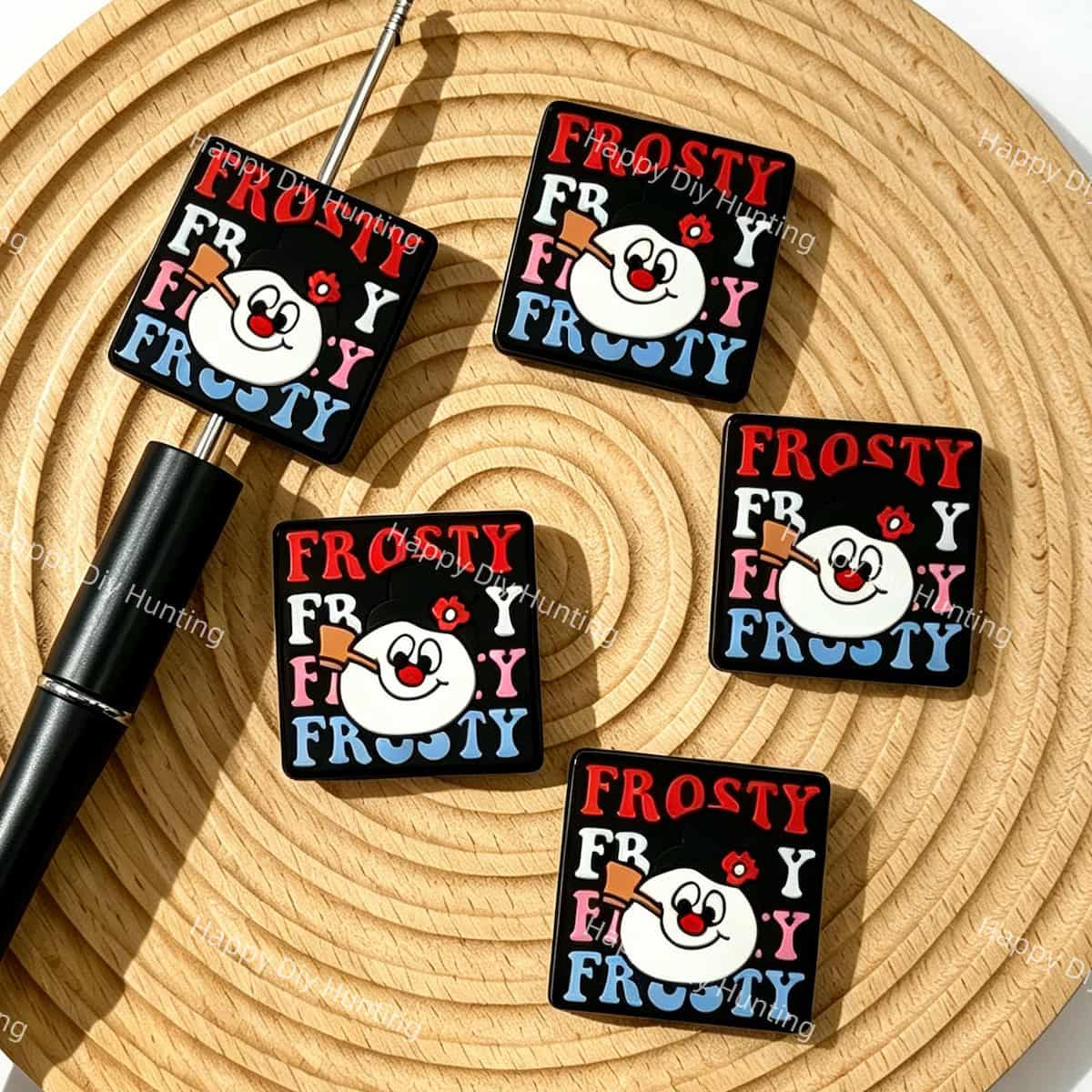 cute square snowman Christmas silicone focal beads for DIY pens and holiday-themed handmade crafts