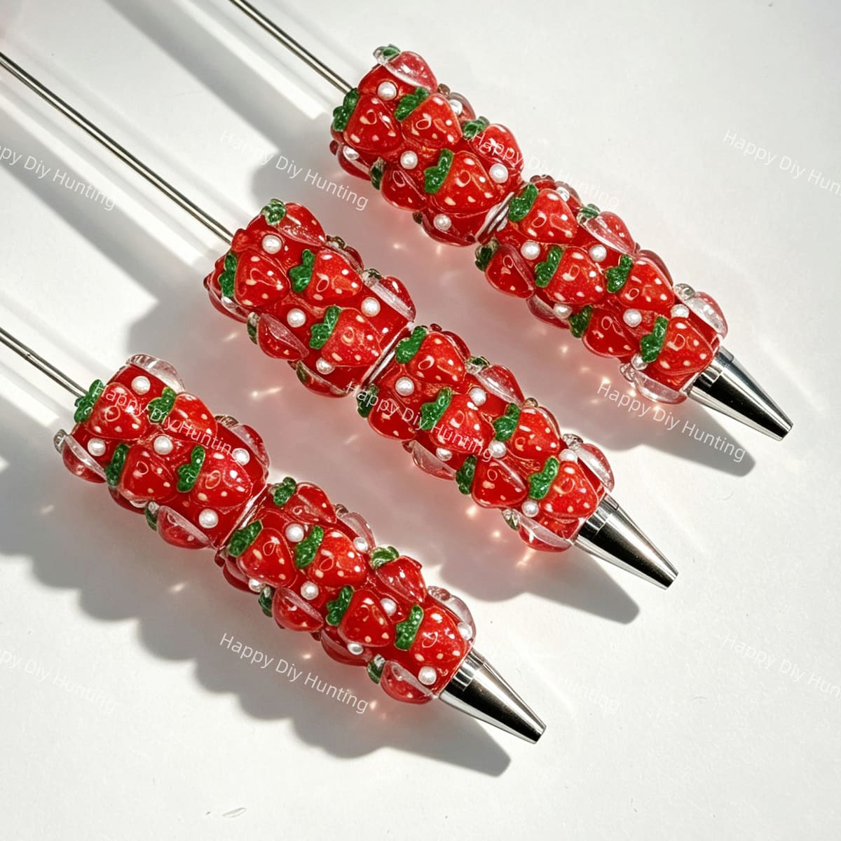 cute strawberry beadable pens wholesale for DIY custom crafts and personalized pens