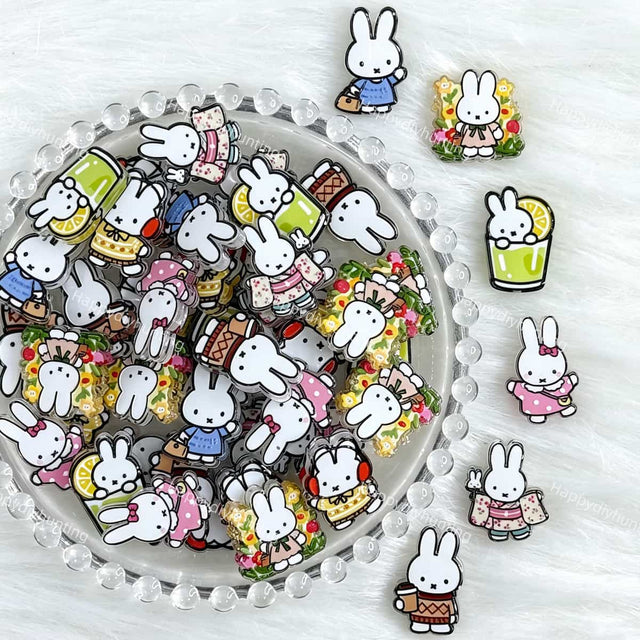 cute white bunny acrylic focal beads for DIY beadable pens and jewelry crafts