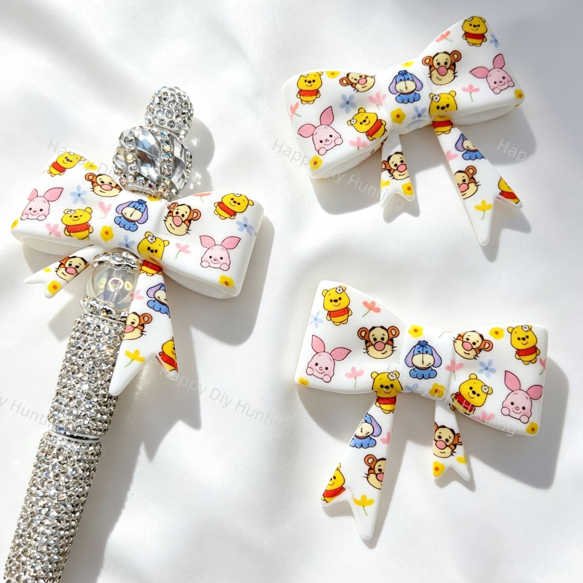 Cute‑animal floral‑group‑print silicone focal bow beads for beadable pen DIY craft projects