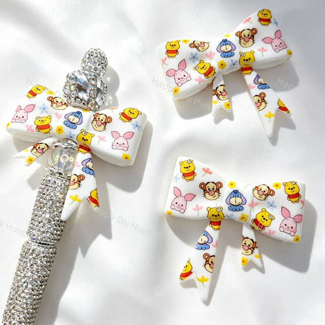 Cute‑animal floral‑group‑print silicone focal bow beads for beadable pen DIY craft projects