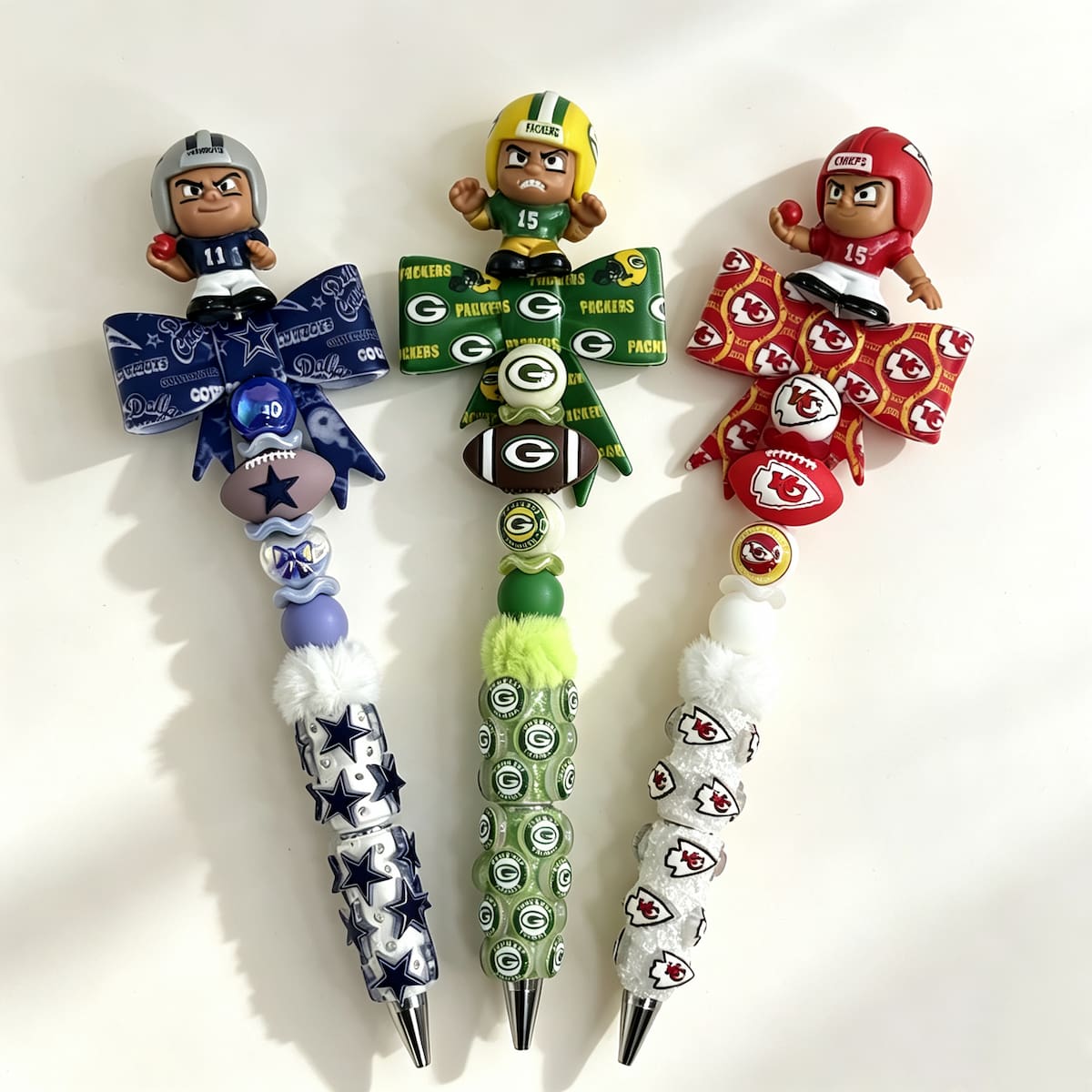 cute football player character pen toppers no hole matched with beadable pens & acrylic beads