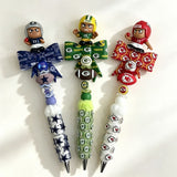 cute football player character pen toppers no hole matched with beadable pens & acrylic beads