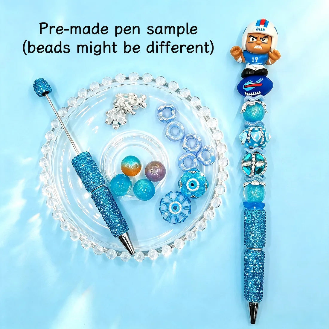 cute football player character pen toppers no hole matched with beadable pens & acrylic beads