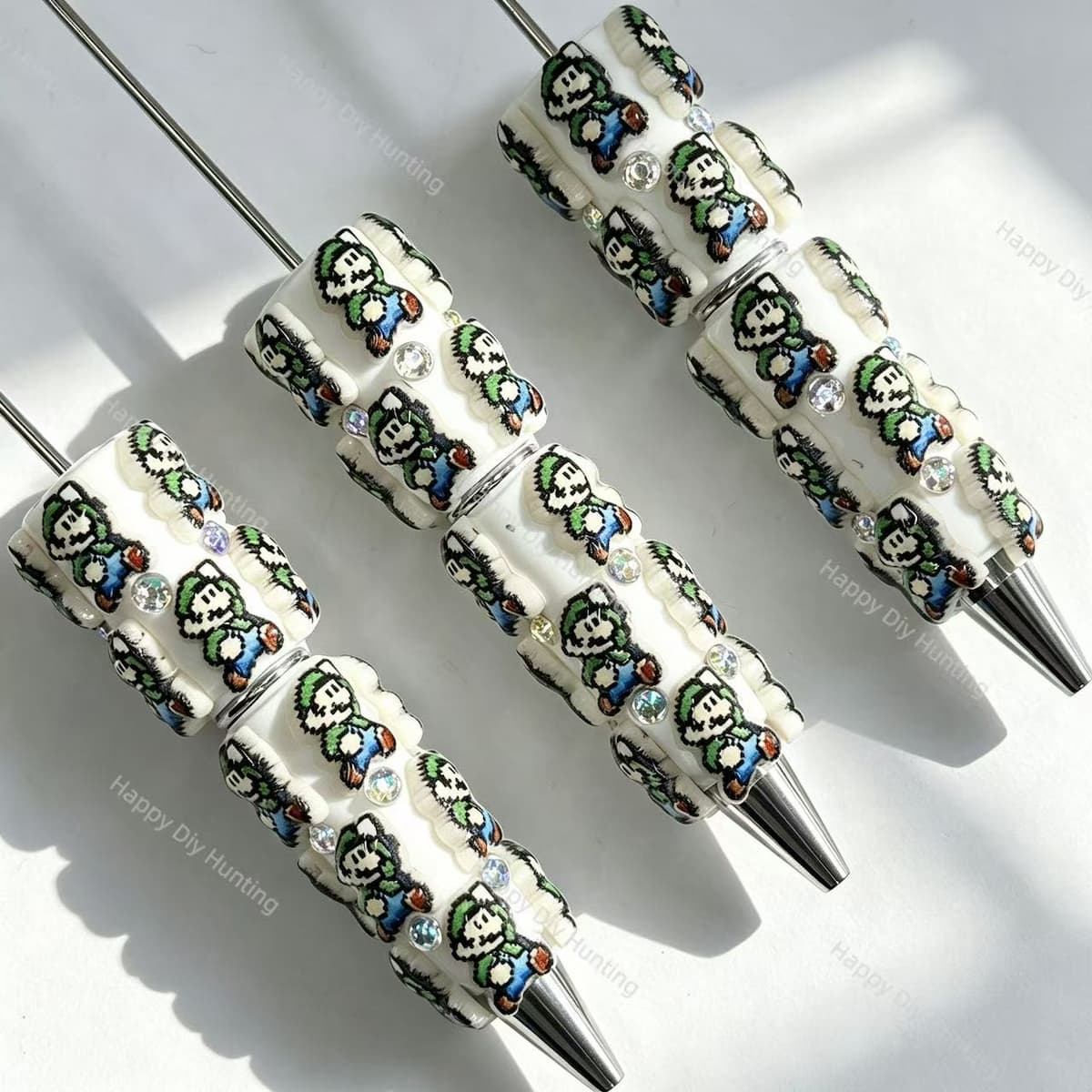 cute green game character printed beadable pens fun gamer theme for diy stationery and handmade gifts