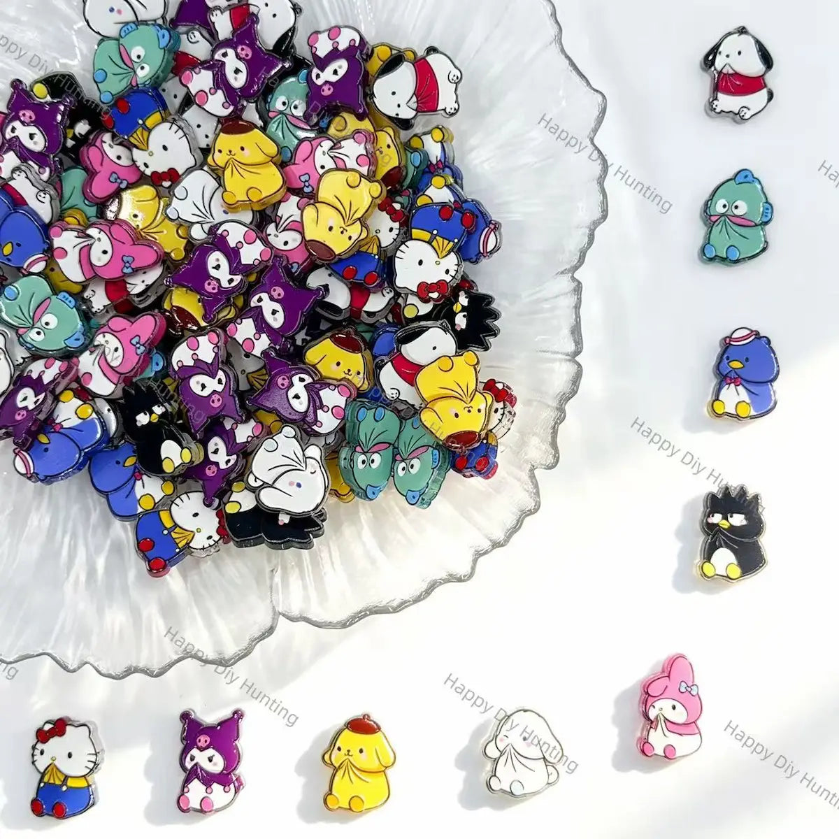 cute kawaii pet character printed acrylic focal beads lovely theme for diy jewelry and pen making