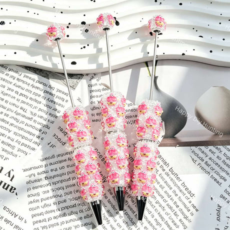 cute pink shimmer starfish figurine cartoon character beadable pens, cartoon themed pen blanks for diy stationery craft and handmade gift making