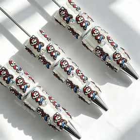 cute red game character printed beadable pens fun gamer theme for diy stationery and handmade gifts