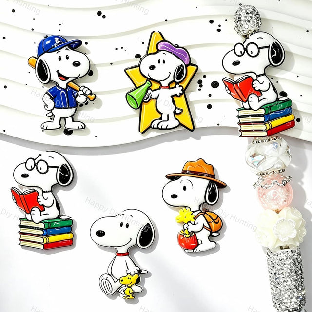 Cute White Cartoon Dog Acrylic Focal Beads for custom beadable pen handmade DIY craft projects