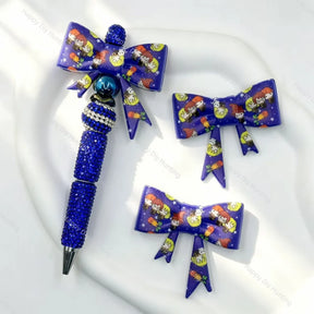Dark blue wizard character print bow silicone focal beads for DIY beadable pens