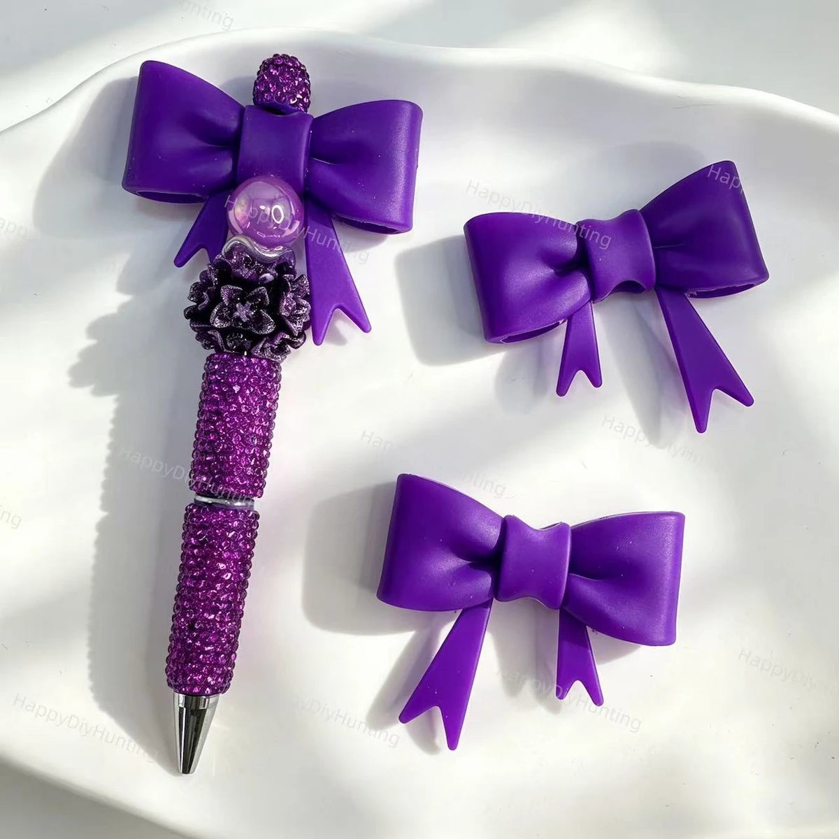 Dark purple solid bow silicone focal beads for DIY beadable pens