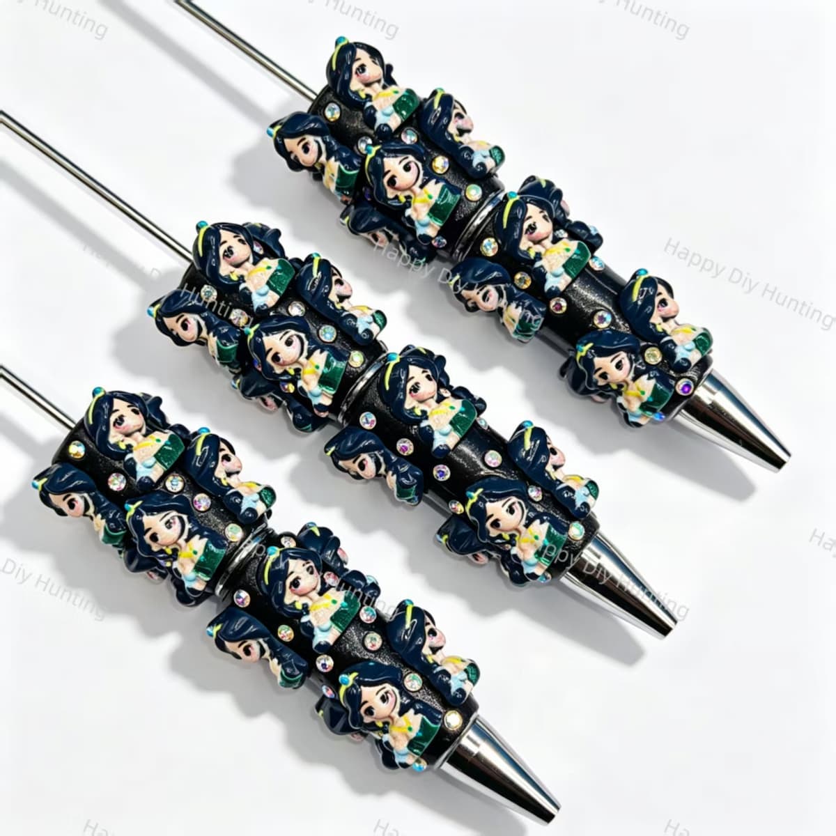 dark‑haired princess figurine bling beadable pens character theme for diy stationery and handmade gifts