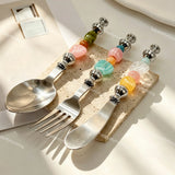 DIY beadable stainless steel cutlery set, blank metal spoon, fork and butter knife for DIY custom tableware and handmade craft gifts.