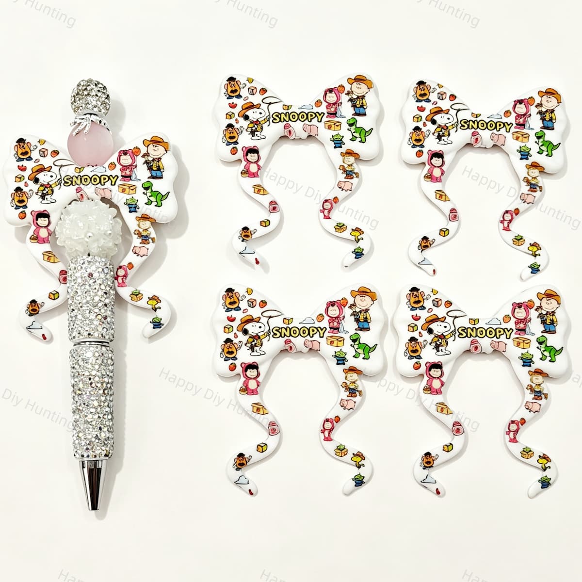Dog Character Dinosaur Gift Box Print Bow Silicone Focal Beads for custom beadable pen handmade DIY craft projects