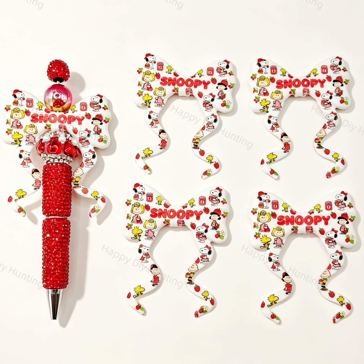 Dog And Girl Strawberry Print Bow Silicone Focal Beads for custom beadable pen handmade DIY craft projects