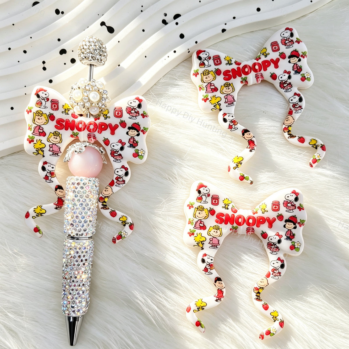 Dog And Girl Strawberry Print Bow Silicone Focal Beads for custom beadable pen handmade DIY craft projects.