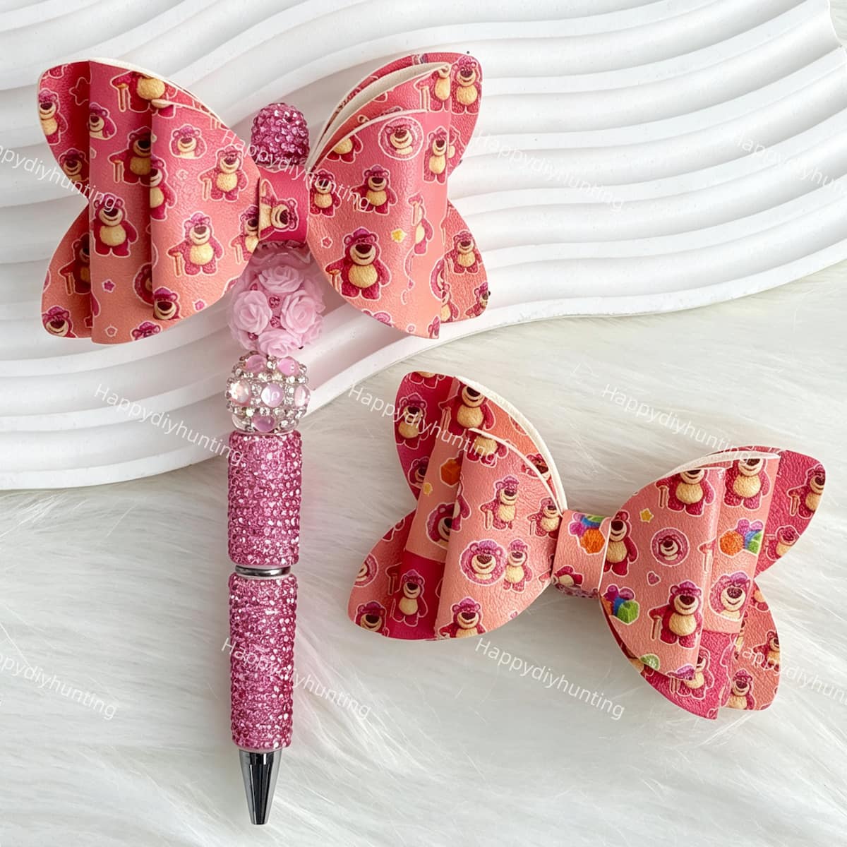 dusty pink sweet bear bow beads for DIY beadable pens and jewelry crafts