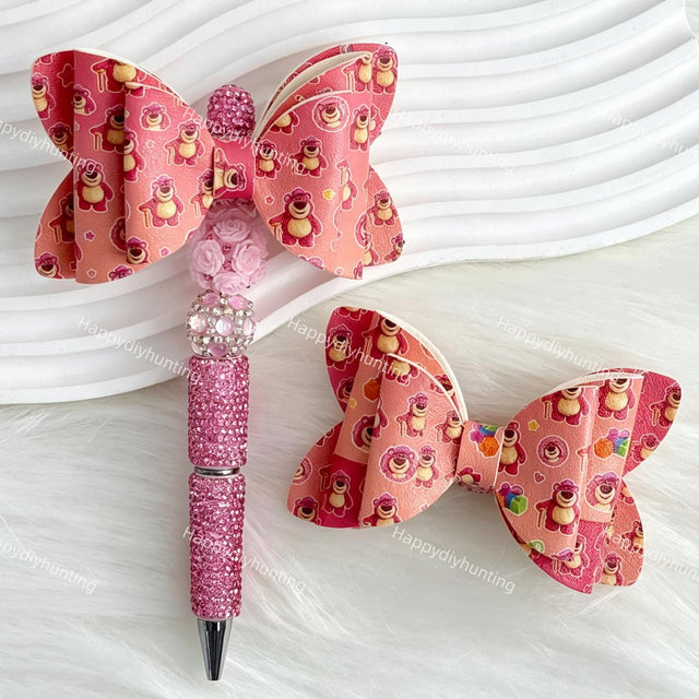 dusty pink sweet bear bow beads for DIY beadable pens and jewelry crafts