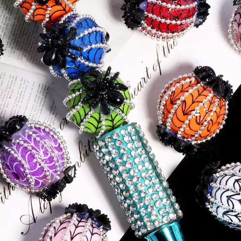 20mm Spider Web Pumpkin Round Beads for DIY Beadable Pens & Jewelry Making