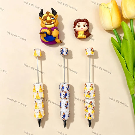 Complete DIY craft set with blank character beadable pen & romantic fairytale couple character pen topper