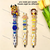 Extended rod finished character beadable pen with romantic fairytale human & beast character pen topper