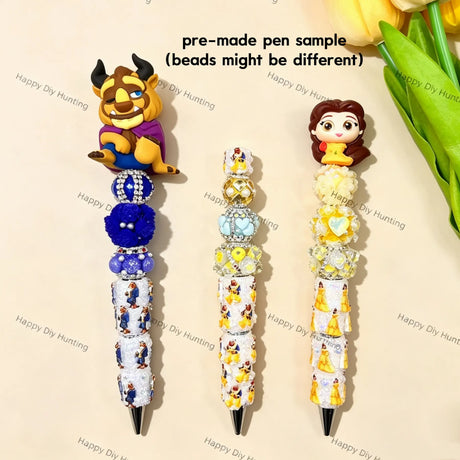 Finished DIY character beadable pen matched with fairytale couple mini character pen topper