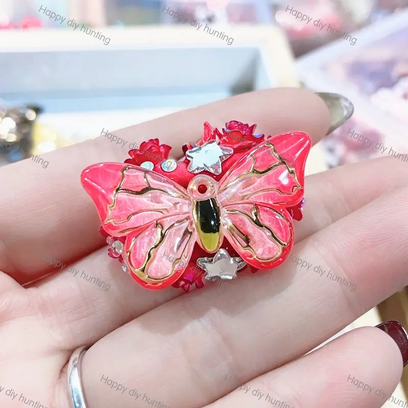 Multi Color  Butterfly Bead Caps, Crystal Cross Bead End Frame Findings For DIY Beadable Pens