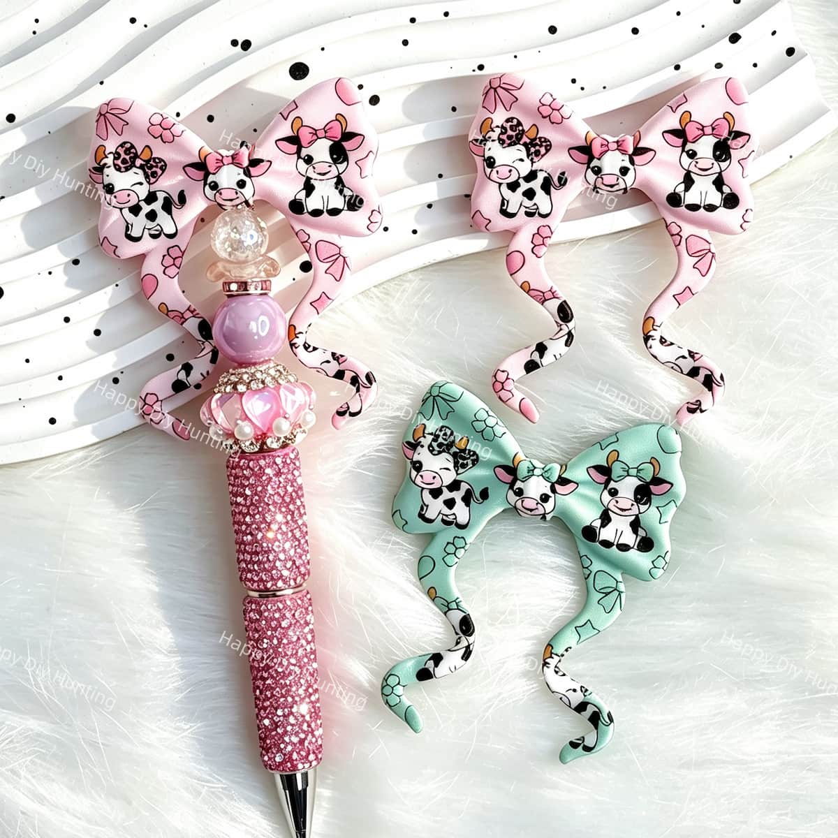 flat cute cow bow silicone focal beads for DIY pens and farmhouse-themed crafts