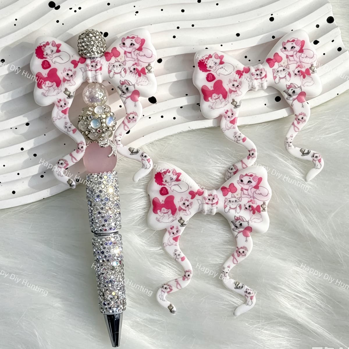 flat pink cute kitten bow silicone focal beads for DIY pens and cute handmade crafts