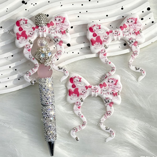 flat pink cute kitten bow silicone focal beads for DIY pens and cute handmade crafts