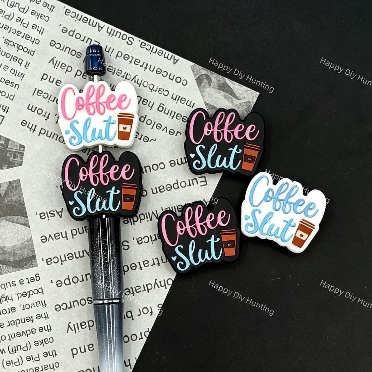 Coffee Slut Printed Silicone Focal Beads for DIY Beadable Pens & Keychain Crafts