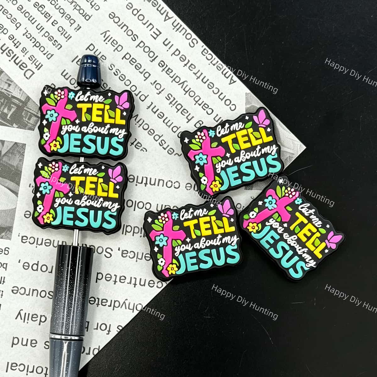Let Me Tell You About My Jesus Cross Floral Printed Silicone Focal Beads for Pen Making & DIY Crafts