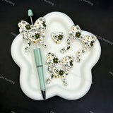 Football themed bow‑heart silicone focal beads, floral sport print beads for pen and keychain making