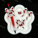 Football themed bow heart silicone focal beads, sport‑print focal beads for handmade beadable pen craft