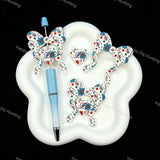 Sports themed bow heart silicone focal beads, floral print large hole beads for beadable pen DIY craft