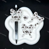 Football sport bow heart silicone focal beads, monochrome printed large‑hole beads for DIY beadable pen
