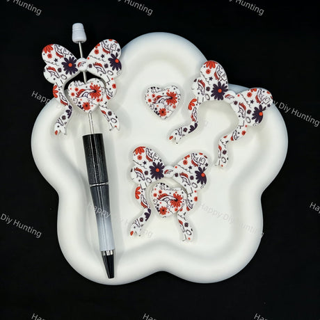 Sport‑style floral bow‑heart silicone focal beads, decorative silicone beads for craft beadable pen making