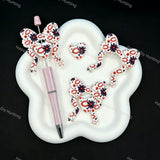 Sport themed bow‑heart silicone focal beads, floral print large hole beads for beadable pen DIY craft supplies